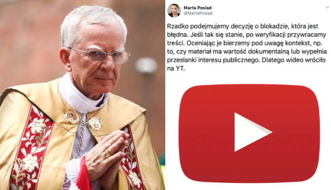YouTube przywrócił homilię abp Jędraszewskiego na kanał Radia Maryja