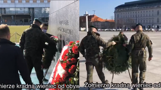 Polskie wojsko wreszcie z sukcesami: zabrali "nieprawomyślny" wieniec spod pomnika