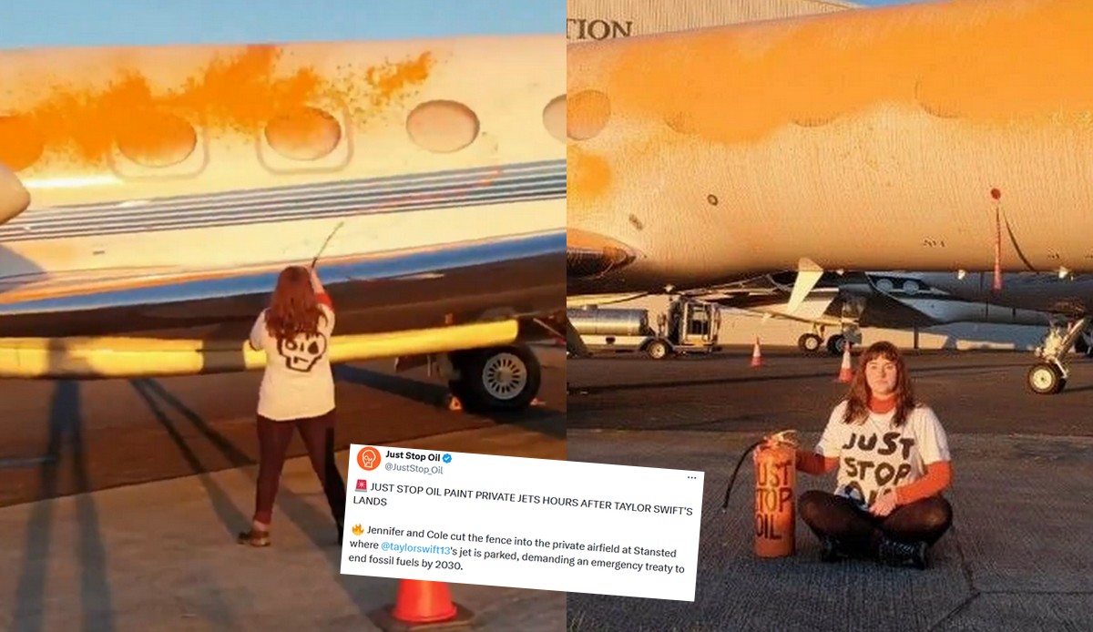 Aktywiści z Just Stop Oil pomazali farbą prywatne odrzutowce, w tym chyba własność Taylor Swift