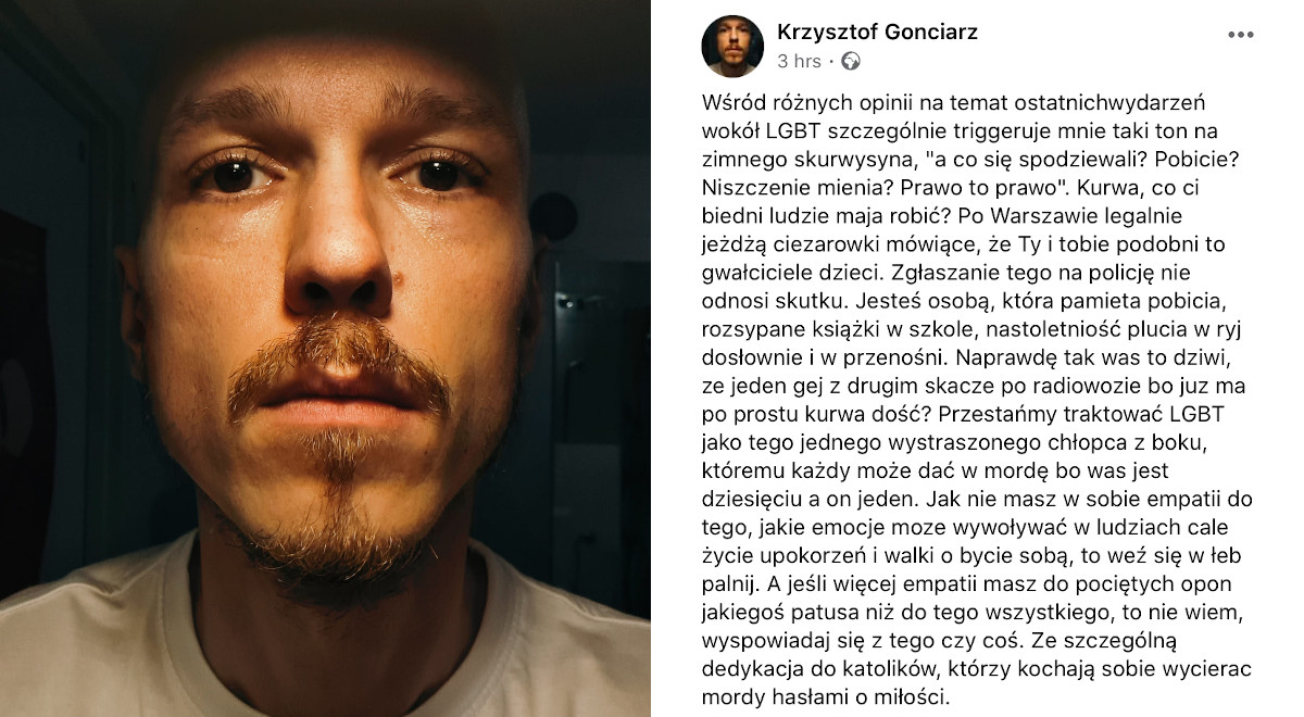 Gonciarz: "Przestańmy traktować LGBT jako tego jednego wystraszonego chłopca z boku, któremu każdy może dać w mordę"