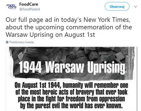 Polak wykupił ogłoszenie przypominające o Powstaniu Warszawskim w "New York Times"