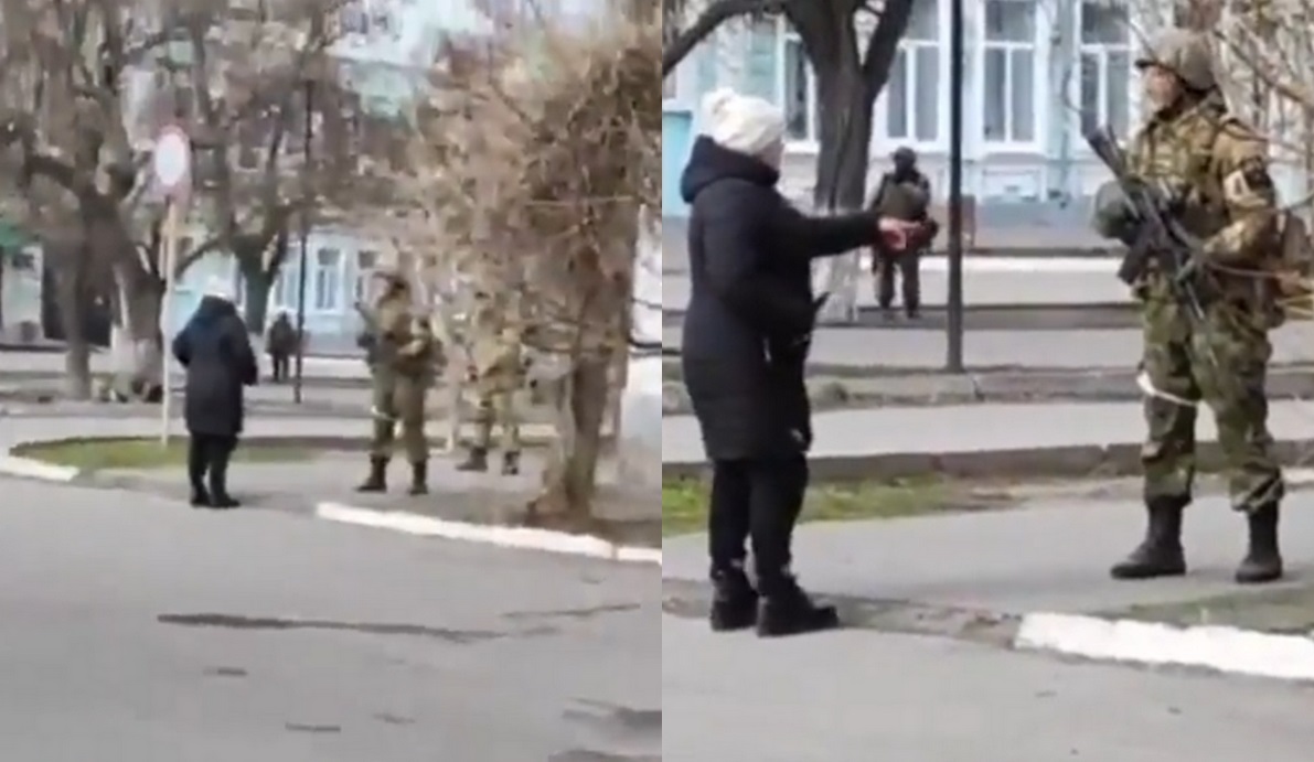 Ukrainka konfrontuje się z rosyjskim żołnierzem: "jesteście okupantami. Spoczniecie na tej ziemi"