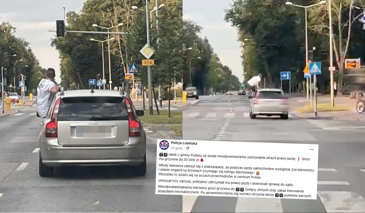 Puławy: kierowca założył się, że pojedzie na drzwiach, wygrał zakład, ale stracił prawko 