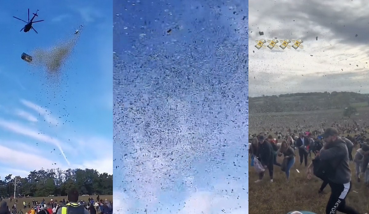 Czechy: influencer zrzucił zgromadzonemu tłumowi banknoty z helikoptera