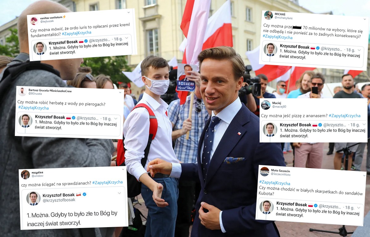 #ZapytajKrzycha, żarty z argumentacji Bosaka, stały się memem samym w sobie