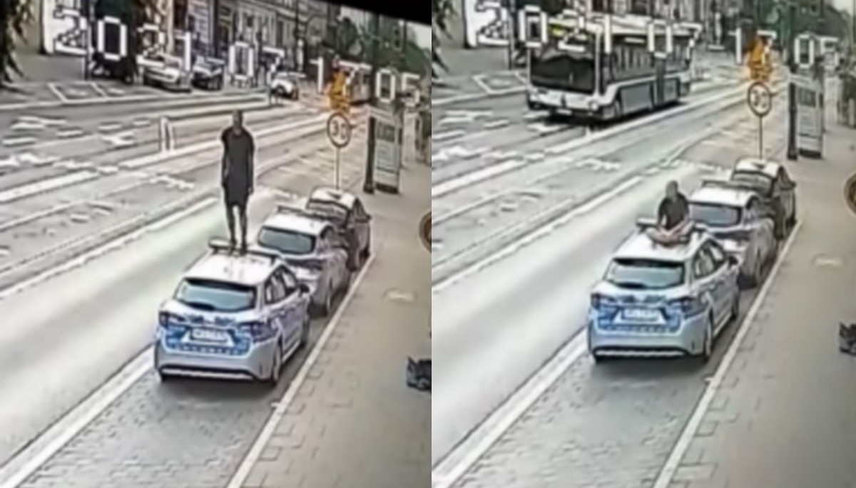 Kraków: imprezowicz wracający z baletu postanowił się jeszcze pobawić i poskakać po policyjnym radiowozie