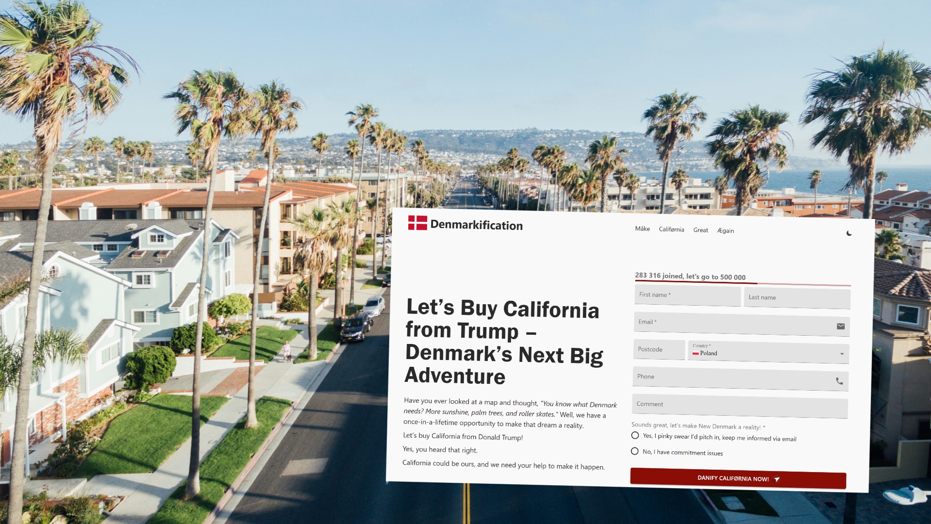 Duńczycy śmieszkują sobie z USA i proponują, że odkupią od nich Kalifornię w ramach "Danifikacji"