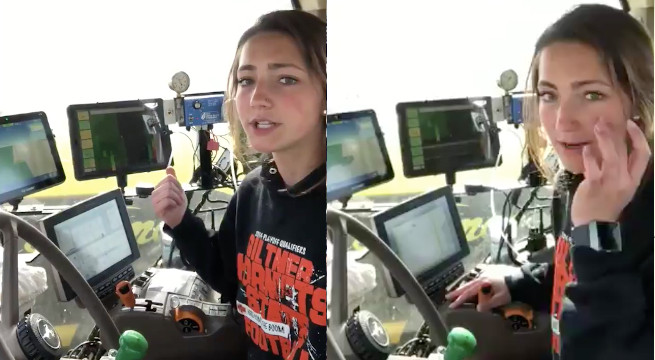 USA: agroinfluencerka pokazuje, jak operuje nowoczesnym kombajnem