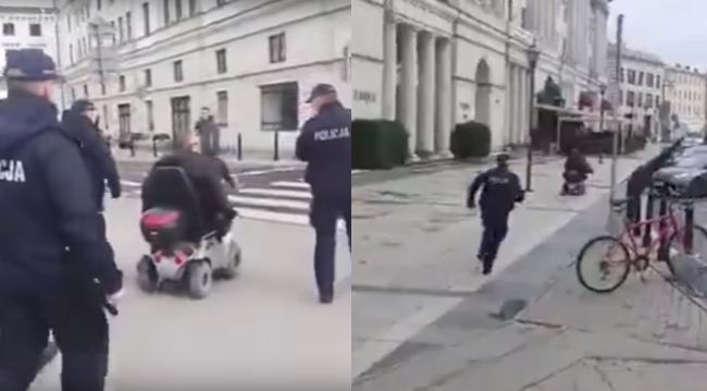 ﻿5 policjantów w pogoni za niepełnosprawnym na elektrycznym wózku