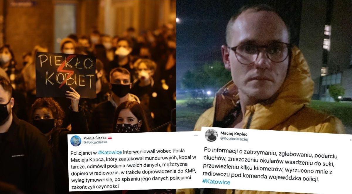 Poseł Lewicy zatrzymany podczas protestów w Katowicach, policja twierdzi, że był agresywny