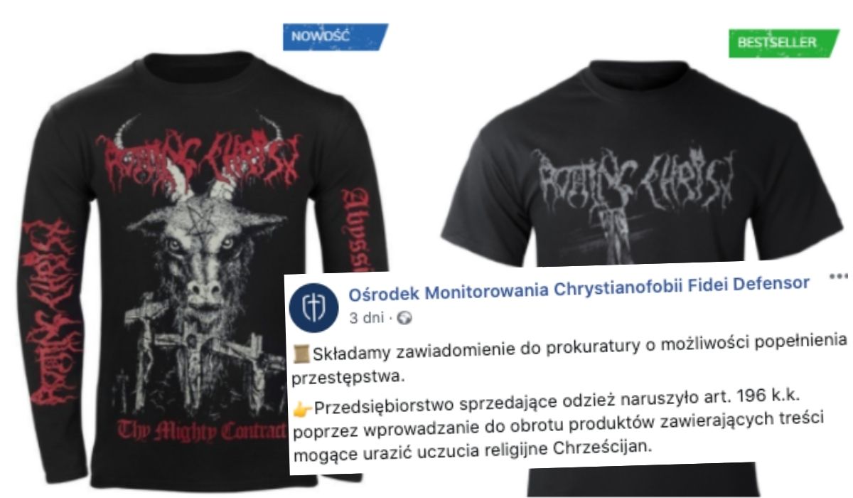 Katolicka organizacja zgłasza do prokuratury sklep rockowy za ciuchy z szatanem xD