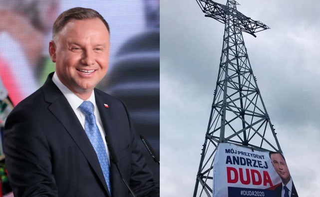 Baner Andrzeja Dudy zawisł na krzyżu na Giewoncie