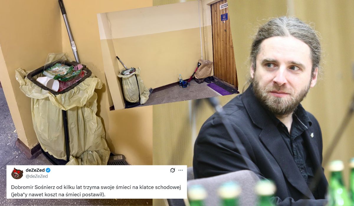 Poseł Konfederacji krytykowany za trzymanie śmieci na klatce, sąsiedzi proszą, żeby się ogarnął