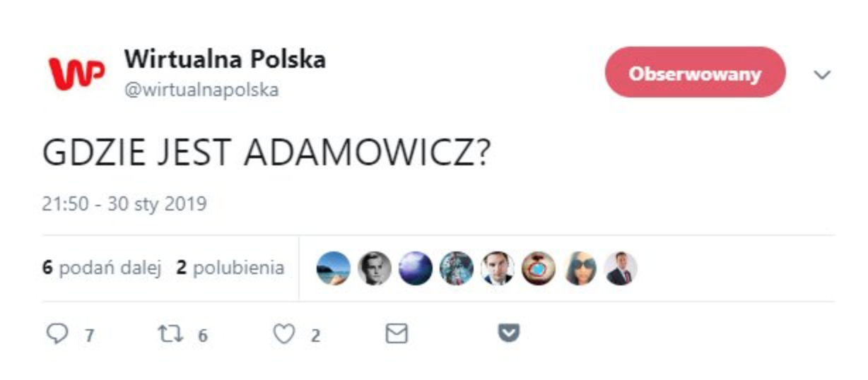 Wirtualna Polska na Twitterze: GDZIE JEST ADAMOWICZ?