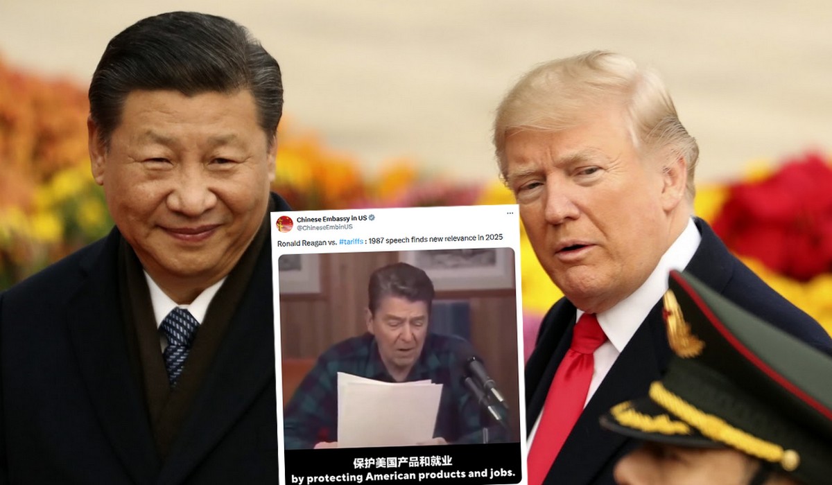 Chińska ambasada trolluje USA nagraniami Reagana, tłumaczącego potrzebę wolnego handlu