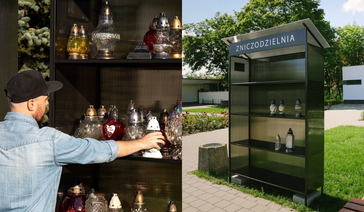 W Warszawie stanęła "zniczodzielnia", czyli regały z używanymi, pustymi zniczami do wzięcia