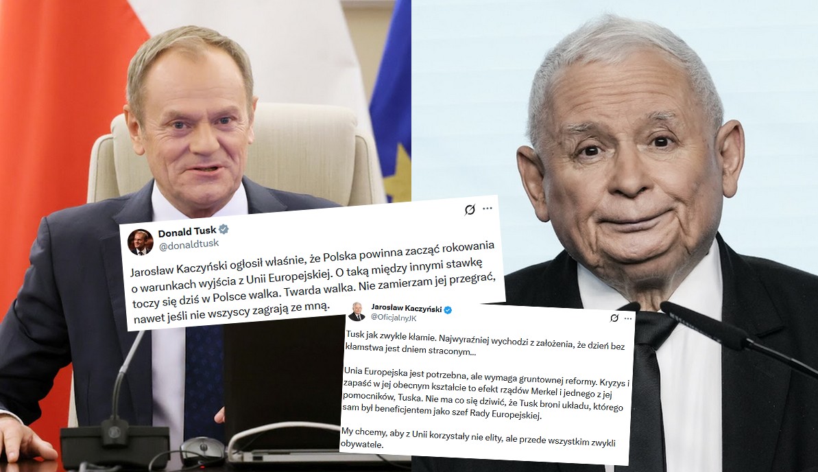 Prezes Kaczyński mówił o możliwym wyjściu z UE, ale dziś twierdzi, że premier Tusk przekręca mu słowa