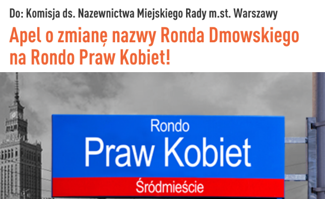 Warszawa: powstała petycja w sprawie zmiany nazwy Ronda Dmowskiego na Rondo Praw Kobiet