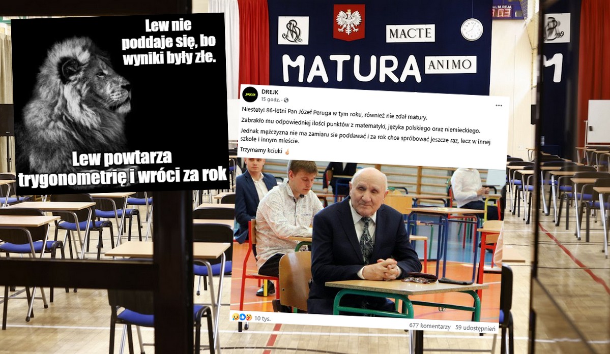 86-letni pan Józef znowu oblał maturę, ale od razu zapowiedział, że za rok podejdzie znowu