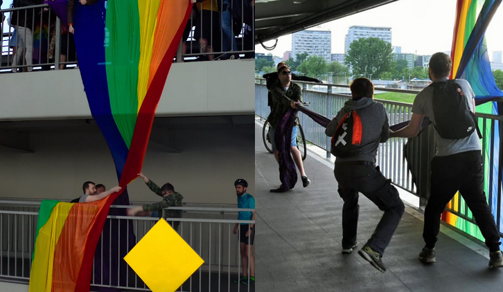 Warszawa: wywiesili tęczową flagę na cześć zmarłej, zostali pobici