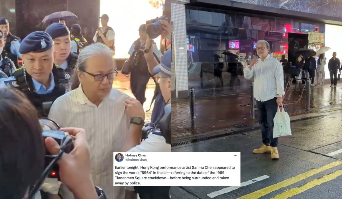 Hong Kong: policja zgarnęła artystę za stanie z siatką i przypominanie kogoś gdzieś w 1989 roku