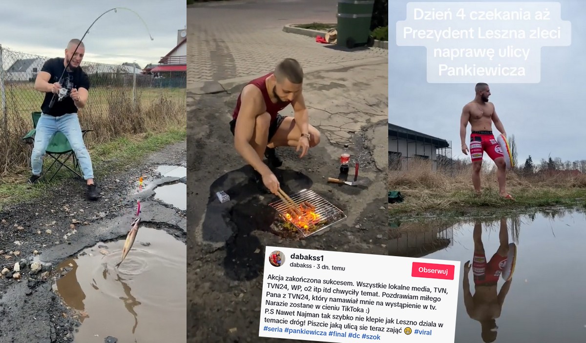 Leszno: sfrustrowany obywatel wywalczył sobie remont ulicy nagrywając prześmiewcze tiktoki o dziurach w drodze