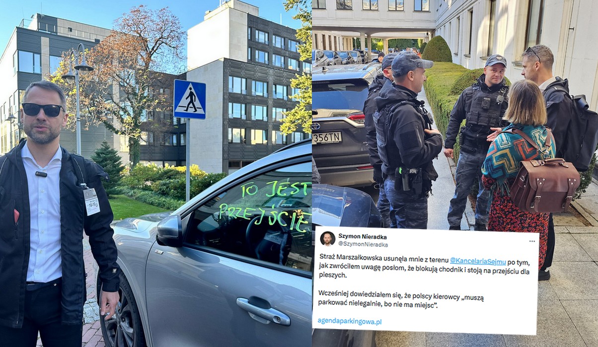 Straż Marszałkowska przegoniła faceta, który zwracał uwagę, że posłowie źle parkują