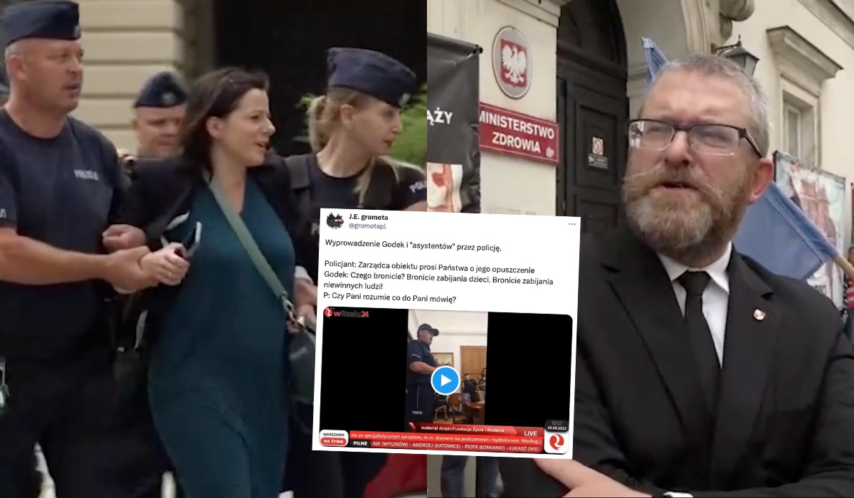 Poseł Braun i Kaja Godek zrobili trzodę w Ministerstwie Zdrowia, musiała wyprowadzić ich policja