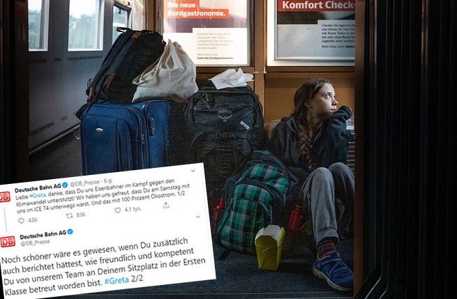 ﻿Spinka Grety Thunberg z niemieckimI kolejami: "ej, daliśmy ci miejsce w pierwszej klasie"