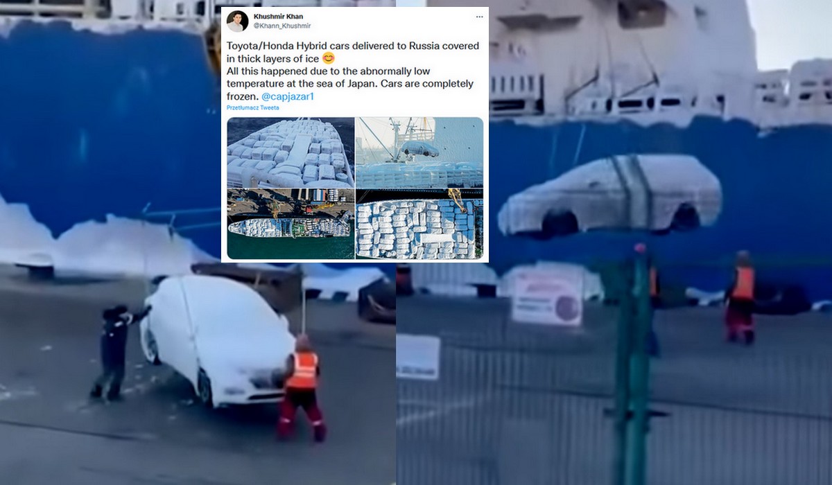 Może chcesz zobaczyć kompletnie zamarznięte samochody dopływające z Japonii do Władywostoku