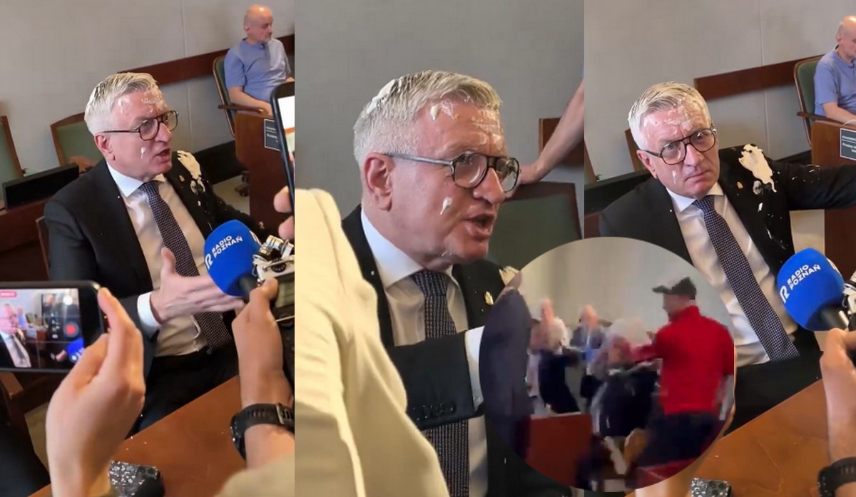 Poznań: prezydent dostał od anarchistów tortem w twarz podczas sesji rady miasta