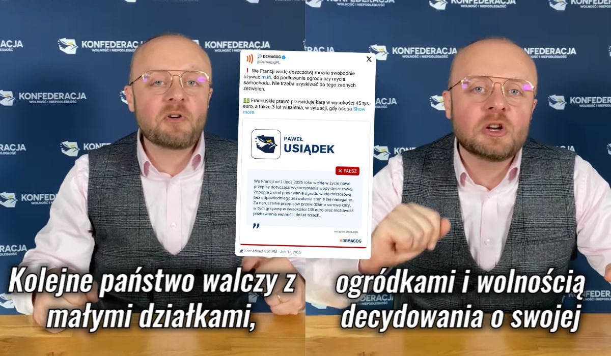 Paweł Usiądek z Konfederacji przyłapany na rozsiewaniu fejka o wodzie deszczowej i Francji