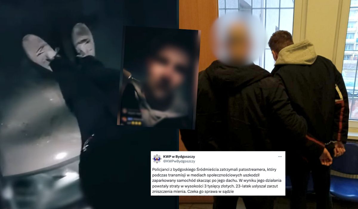 Bydgoszcz: policja zatrzymała patostreamera, który skakał po dachu samochodu podczas transmisji live
