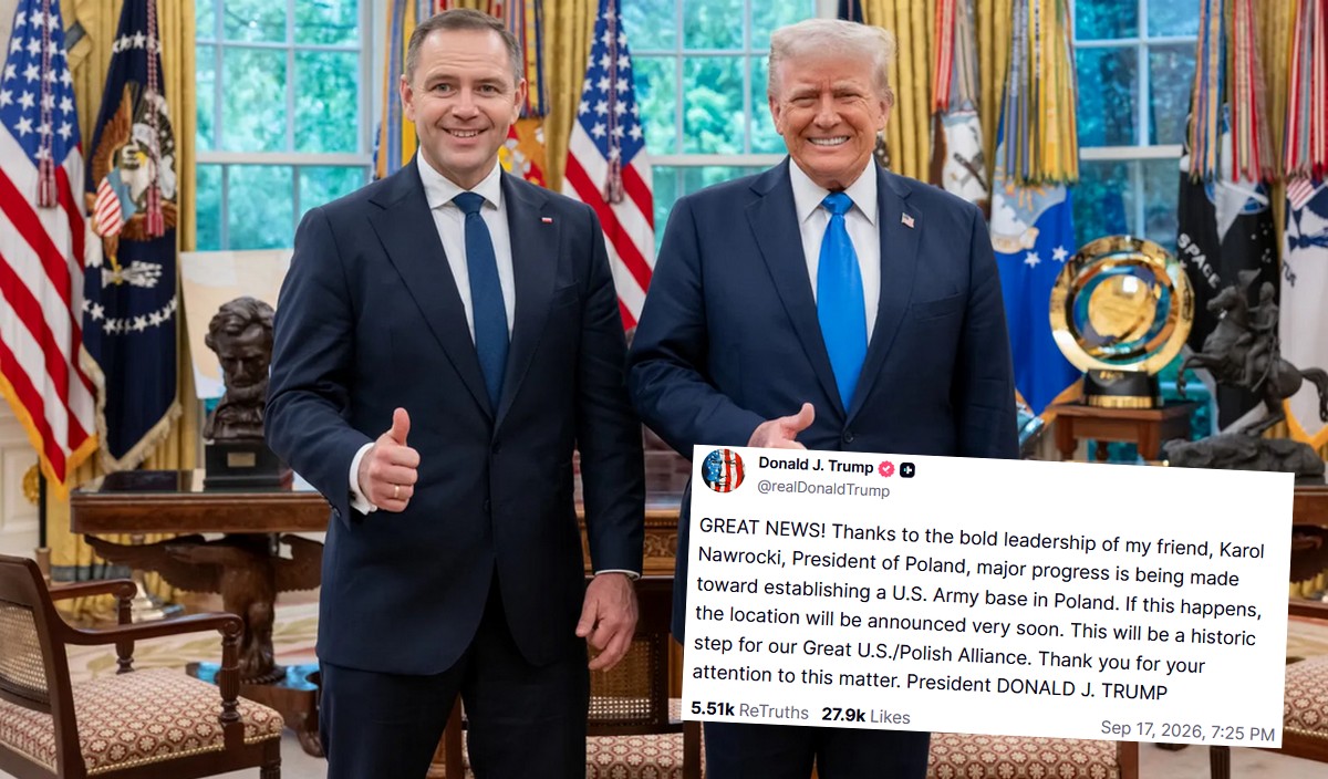 Trump zapewnia, że będzie baza USA w Polsce dzięki przywództwu jego przyjaciela Karola Nawrockiego