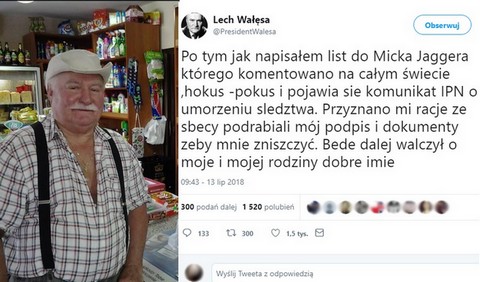 "Po tym jak napisałem do Micka Jaggera hokus-pokus i IPN umarza śledztwo w sprawie Bolka"