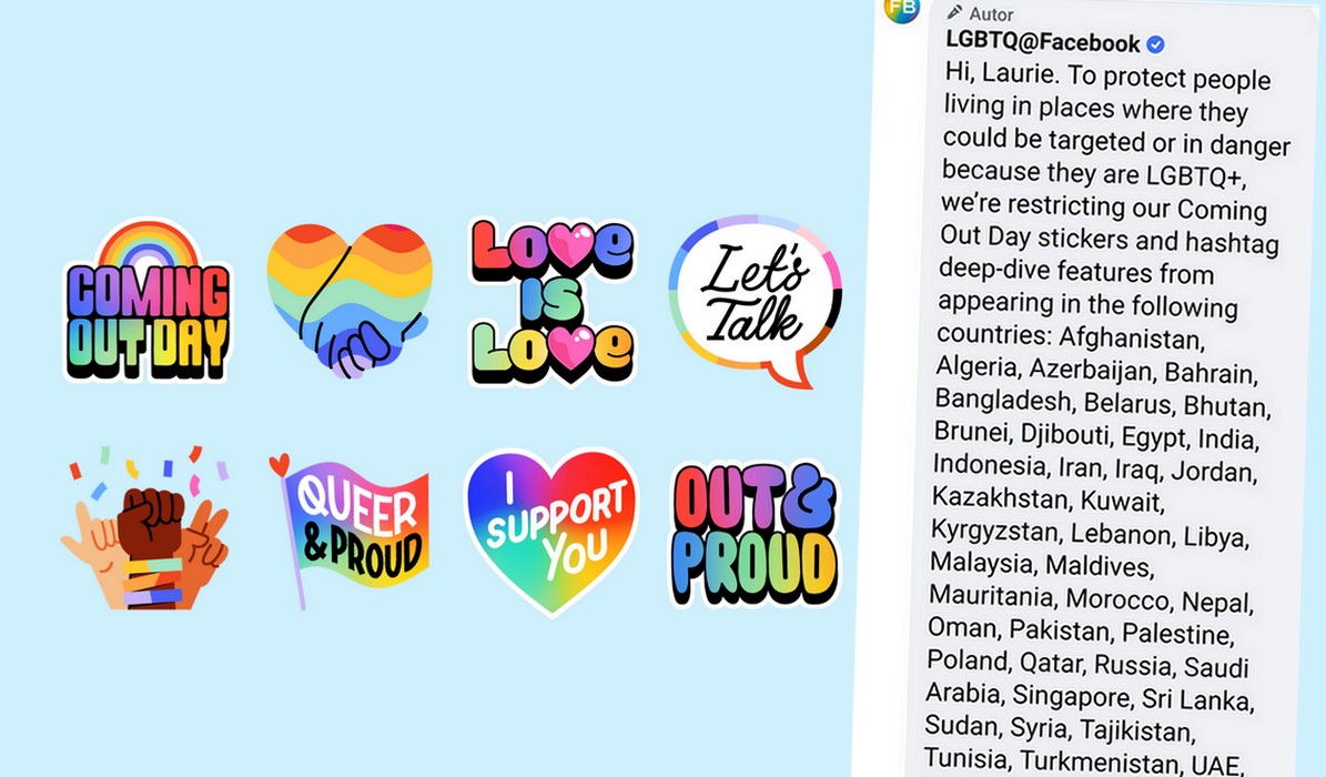 Polska bez naklejek wspierających LGBT+ na Facebooku, obok Białorusi, Rosji i Arabii Saudyjskiej