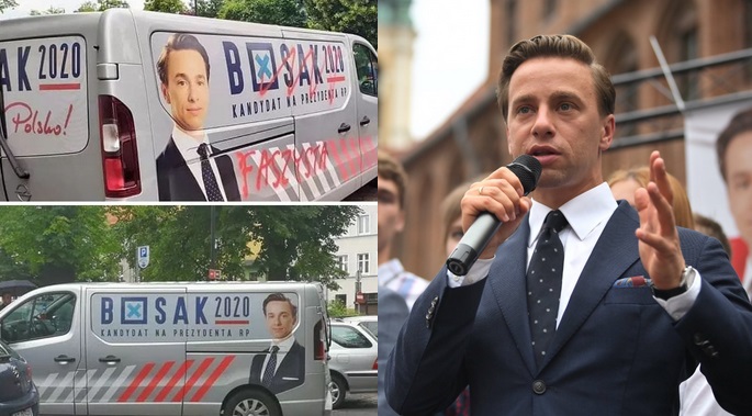 Toruń: ktoś zniszczył kampanijny samochód Bosaka. Poprzebijano opony i wybito szyby