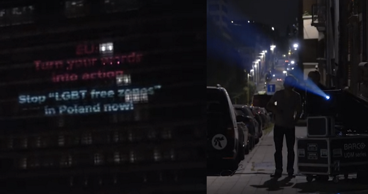 Polscy aktywiści wyświetlili na budynku Komisji Europejskiej iluminację przeciwko "strefom wolnym od LGBT"