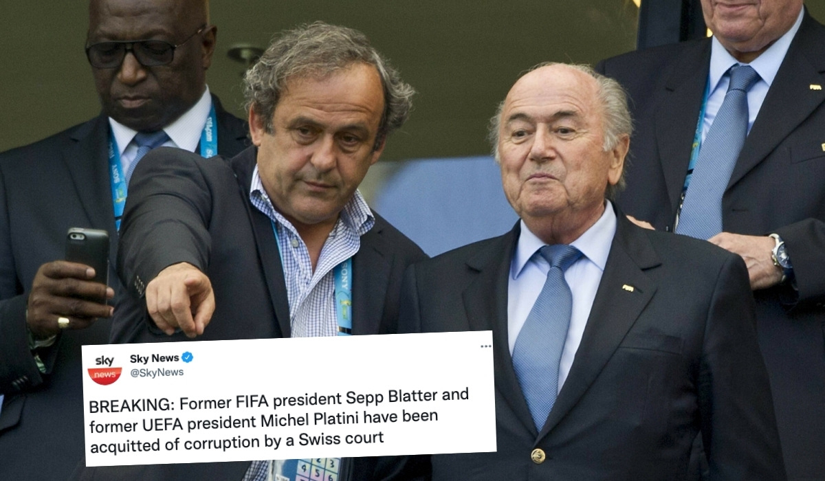 Szefowie FIFA i UEFA, Blatter i Platini, zostali uniewinnieni i oczyszczeni z zarzutów o przestępstwa finansowe