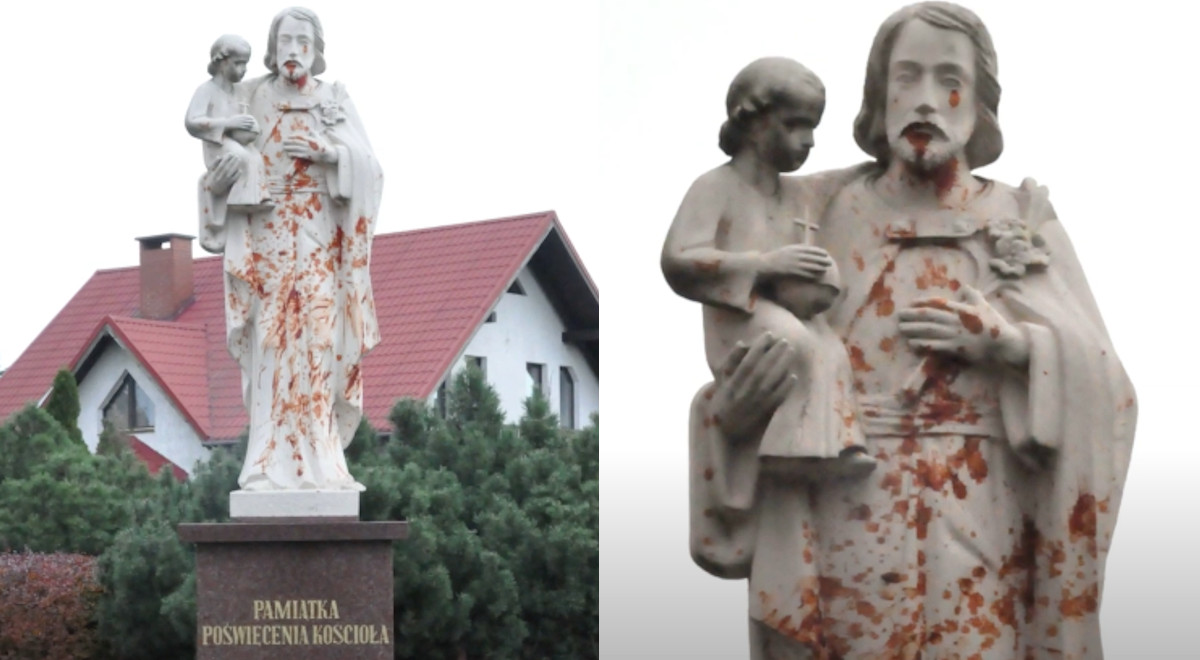 Piła: policja zbada sprawę bestialskiego posmarowania figury św. Józefa ketchupem