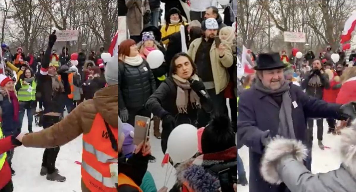 Kraków: antylockdownowy protest zamienił się w coronabal z tańcami i śpiewającym Ivanem Komarenko
