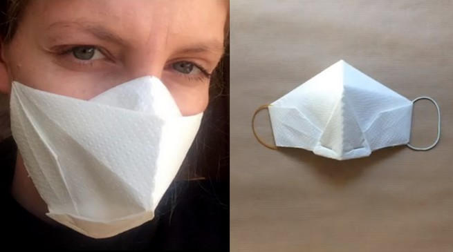 Wykładowczyni krakowskiego ASP pokazuje, jak zrobić maseczkę origami