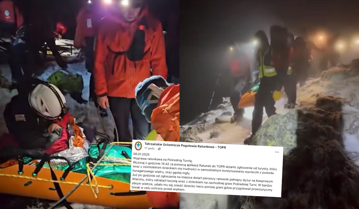 Tatry: turysta wziął 8-latka na wysoki szczyt podczas huraganowego wiatru, ratowano ich kilka godzin 