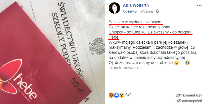 Prezenty na koniec roku: bony do Empiku dla chłopców, bony na kosmetyki dla dziewczynek