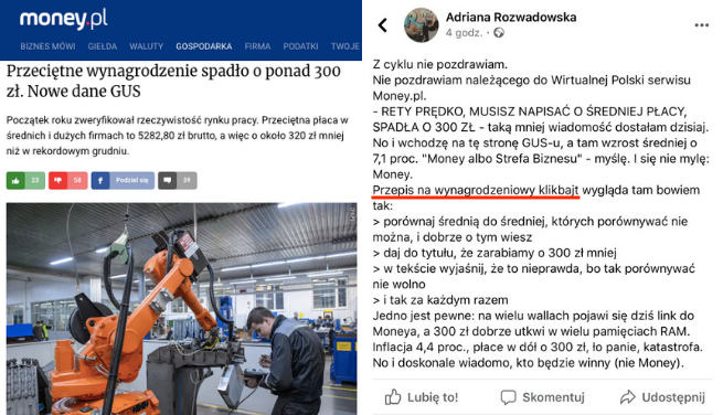 Dziennikarka Wyborczej tłumaczy, jak działają clickbaity na Money.pl
