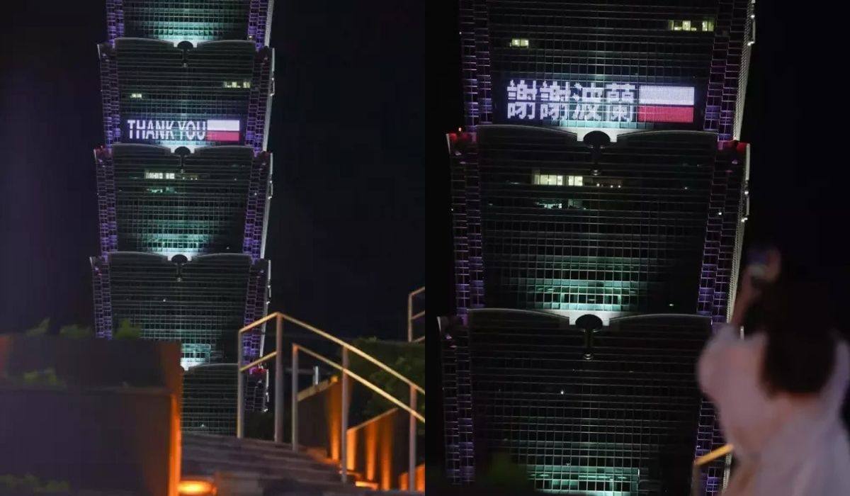 Tajwan dziękuje Polsce za szczepionki wyświetlając polską flagę na najwyższym wieżowcu w stolicy