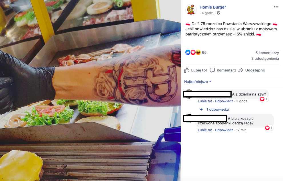 Burgerownia: z okazji rocznicy Powstania zniżki dla klientów w patriotycznych ubraniach