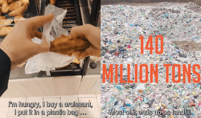 "Wszystko zaczyna się od croissanta". Film Greenpeace w trzy minuty pokazuje szkodliwość plastiku
