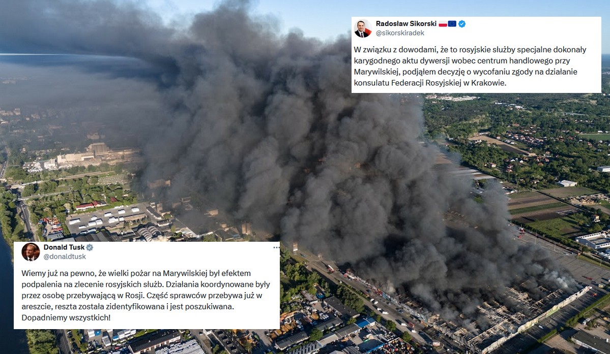 Pożar na Marywilskiej okazał się działaniem rosyjskich służb, Sikorski zamyka konsulat w Krakowie