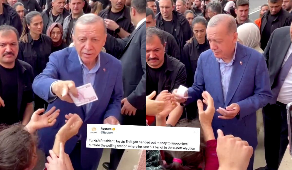 Turcja: Erdogan walczył o reelekcję, rozdając pieniądze przed lokalem wyborczym